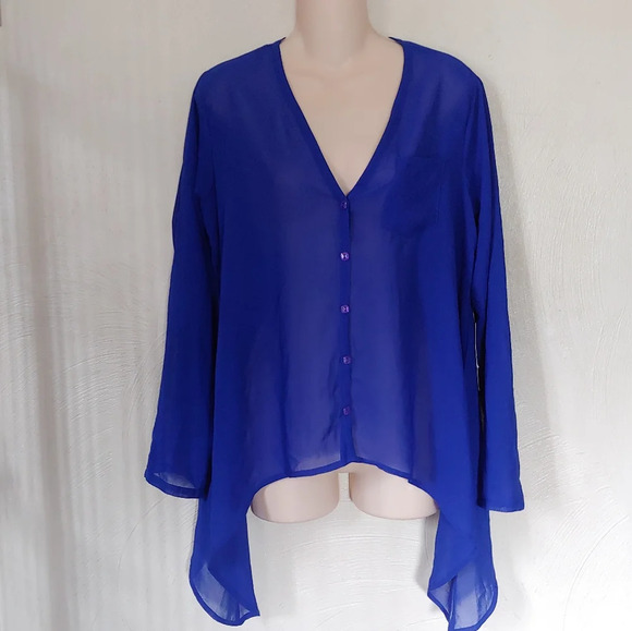 Live 4 truth Blue Chiffon Sheer Button Down Blouse Size Women's Medium NEW - Picture 1 of 8
